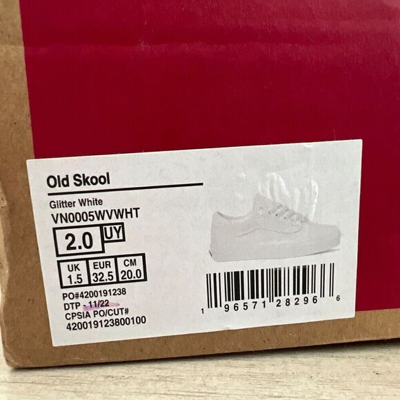 Vans old skool Kids Sz 2 Glitter White Classic Skateboard sneakers shoes SIB - Picture 11 of 11